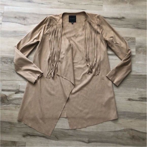Dynamite Camel Fringe Women's Open Front Lightweight Blazer - Picture 4 of 9